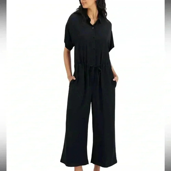 NWOT Eileen Fisher Classic Collar Short-Sleeve Jumpsuit - Picture 1 of 12